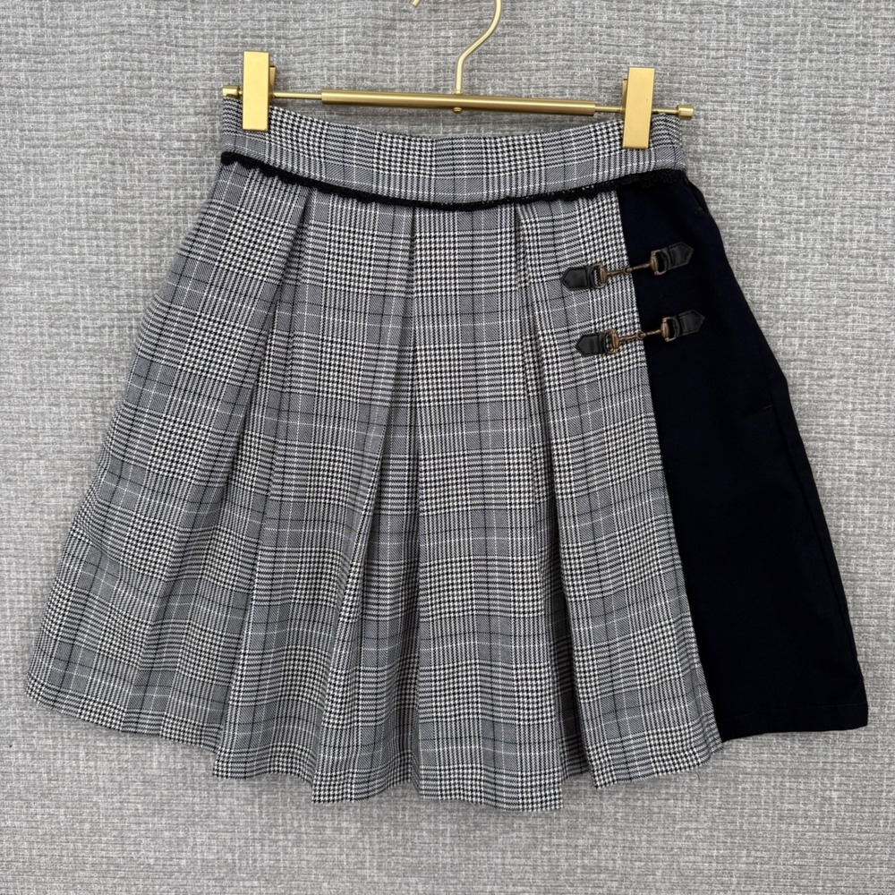Axes Femme Plaid Pleated‎ Skirt Womens M Gray Lolita Buckle Dark Academia Preppy